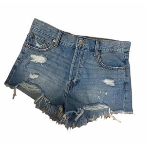 Aero High Rise Distressed Cut Off Denim Shorts Button Fly Size 8